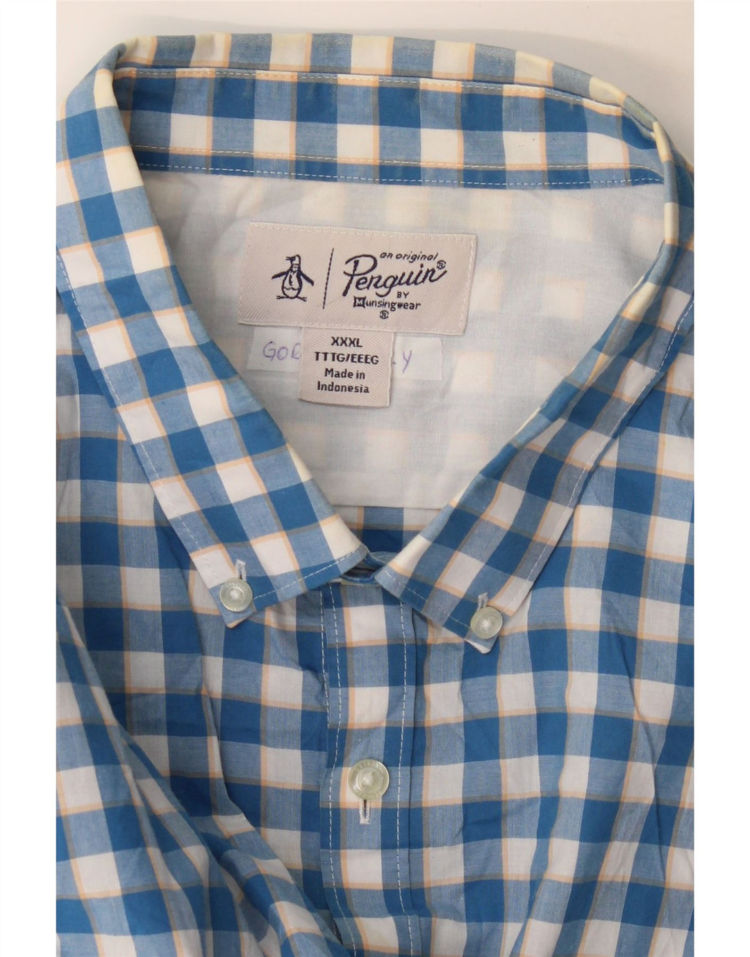 Penguin Mens Short Sleeve Shirt 3XL Blue Gingham