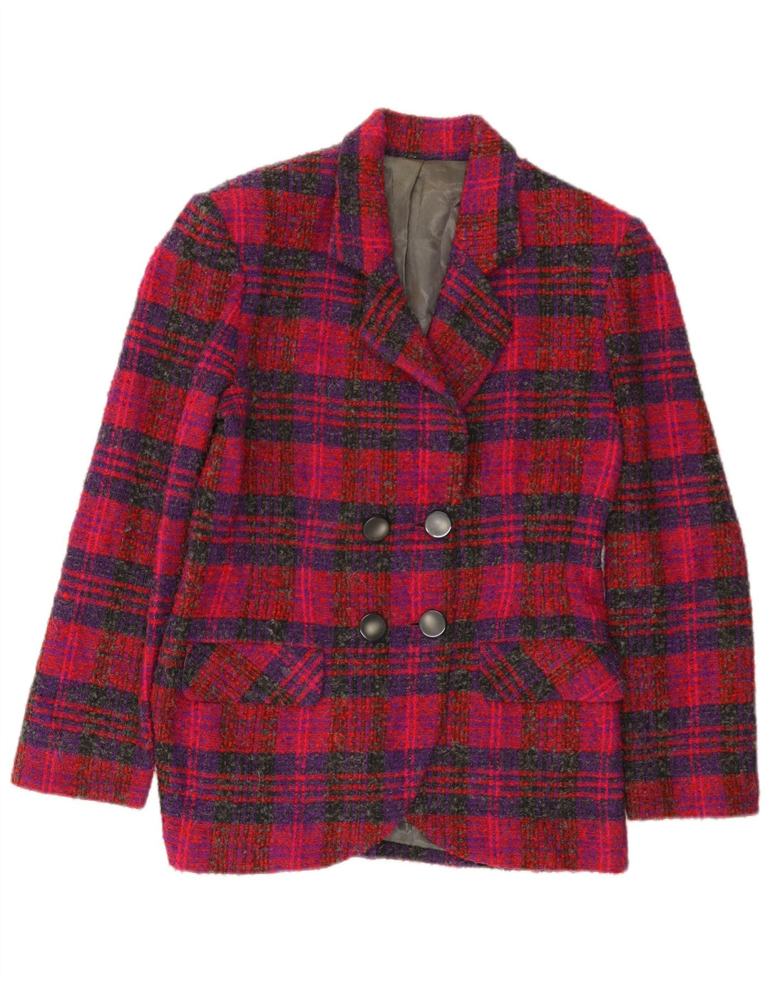 Vintage Womens Double Breasted Blazer Jacket UK 12 Medium Pink Check