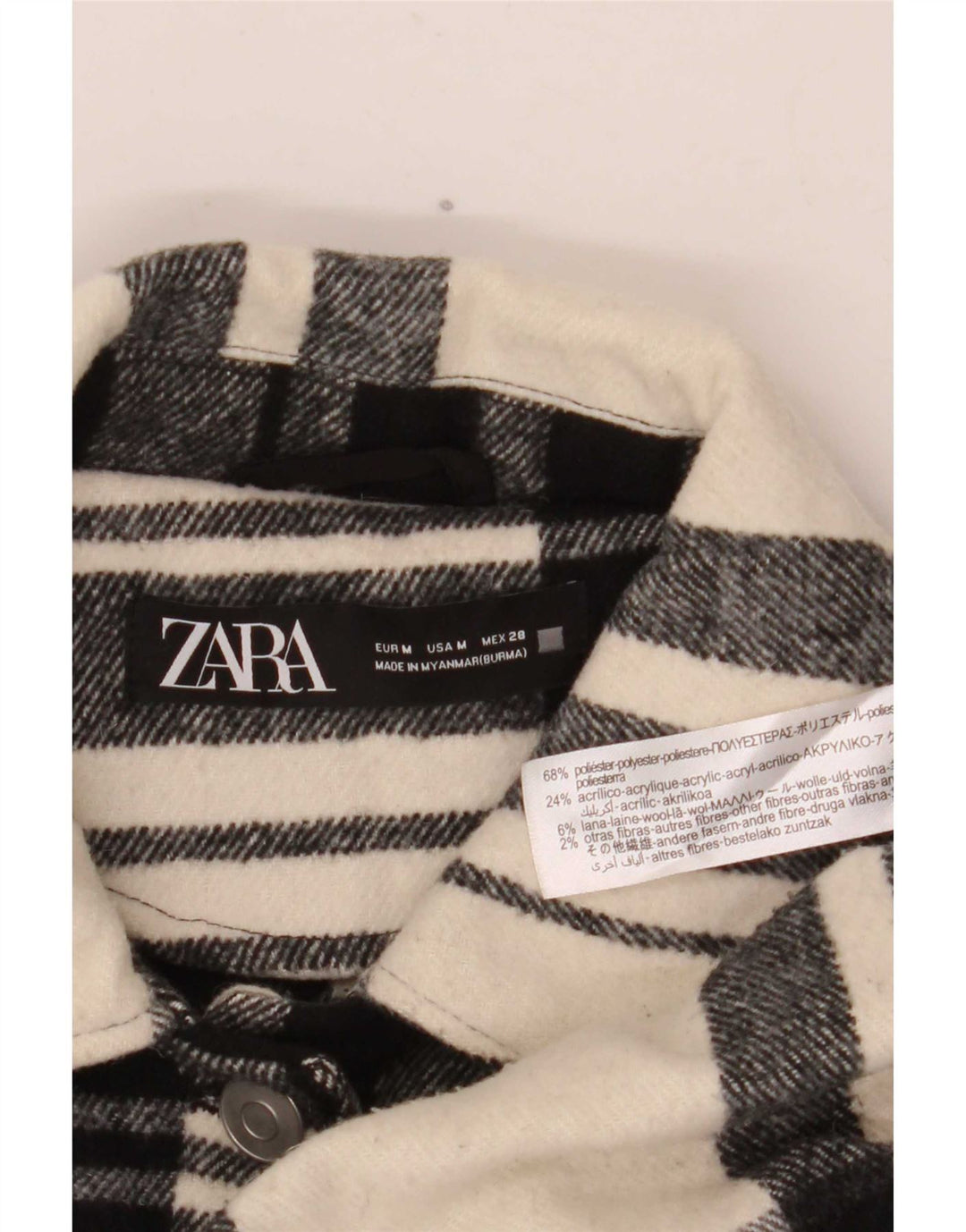 Zara Womens Oversized Utility Jacket UK 14 Medium Black Check Polyester
