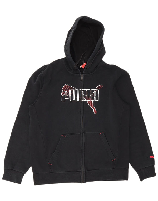 Puma Mens Graphic Zip Hoodie Sweater Large Navy Blue Cotton