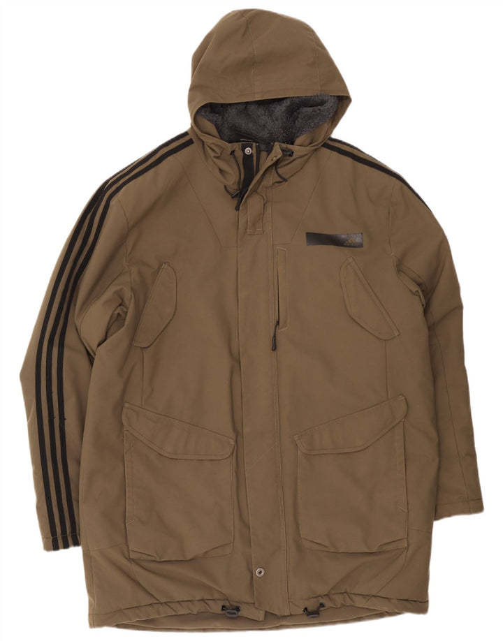 Adidas Mens Hooded Windbreaker Coat UK 42 XL Khaki Polyester