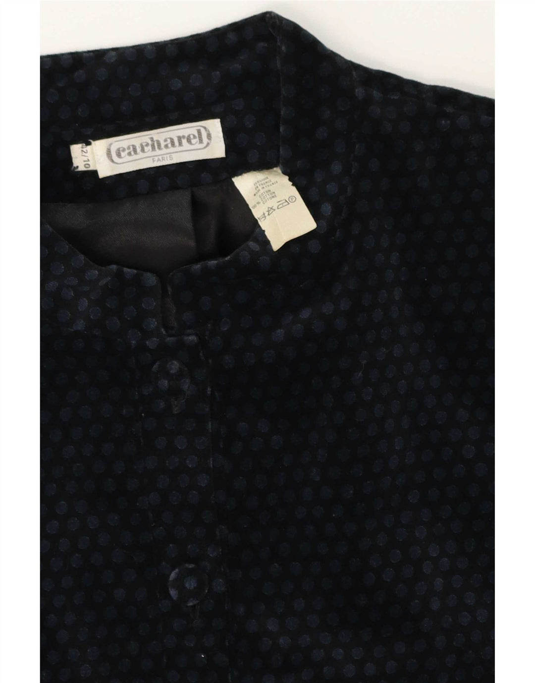 Cacharel Womens Crop 6 Button Blazer Jacket US 10 Large Navy Blue Polka Dot