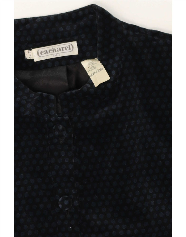 Cacharel Womens Crop 6 Button Blazer Jacket US 10 Large Navy Blue Polka Dot