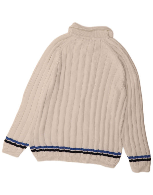 Sergio Tacchini Mens Polo Neck Jumper Sweater XL White Striped Cotton