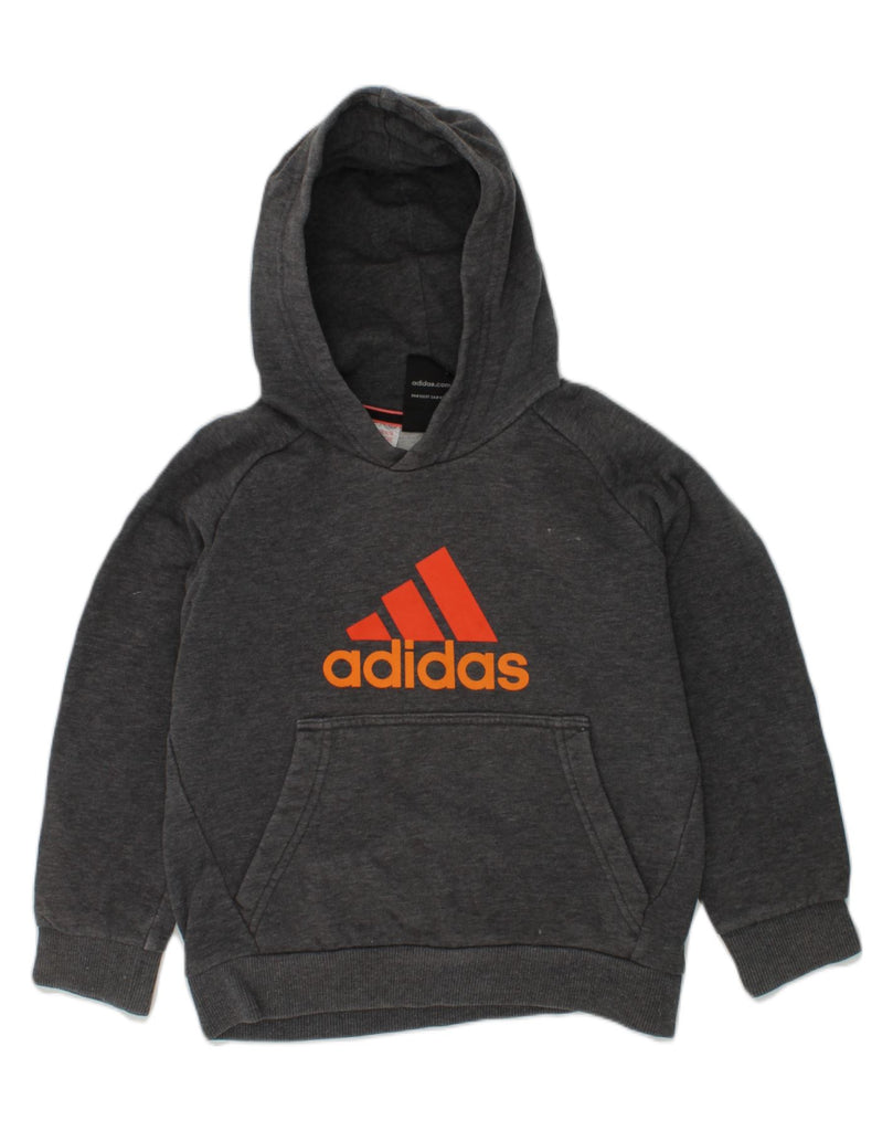 ADIDAS Boys Graphic Hoodie Jumper 5-6 Years Grey Cotton | Vintage Adidas | Thrift | Second-Hand Adidas | Used Clothing | Messina Hembry 