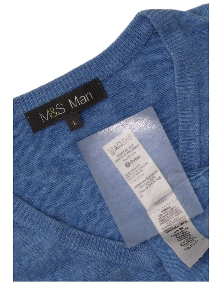 Marks & Spencer Mens V-Neck Jumper Sweater Large Blue Acrylic