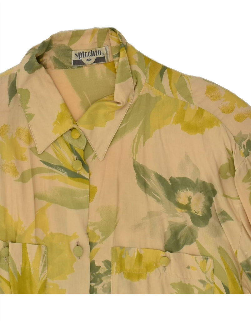 VINTAGE Womens Shirt UK 12 Medium Khaki Floral Viscose | Vintage Vintage | Thrift | Second-Hand Vintage | Used Clothing | Messina Hembry 