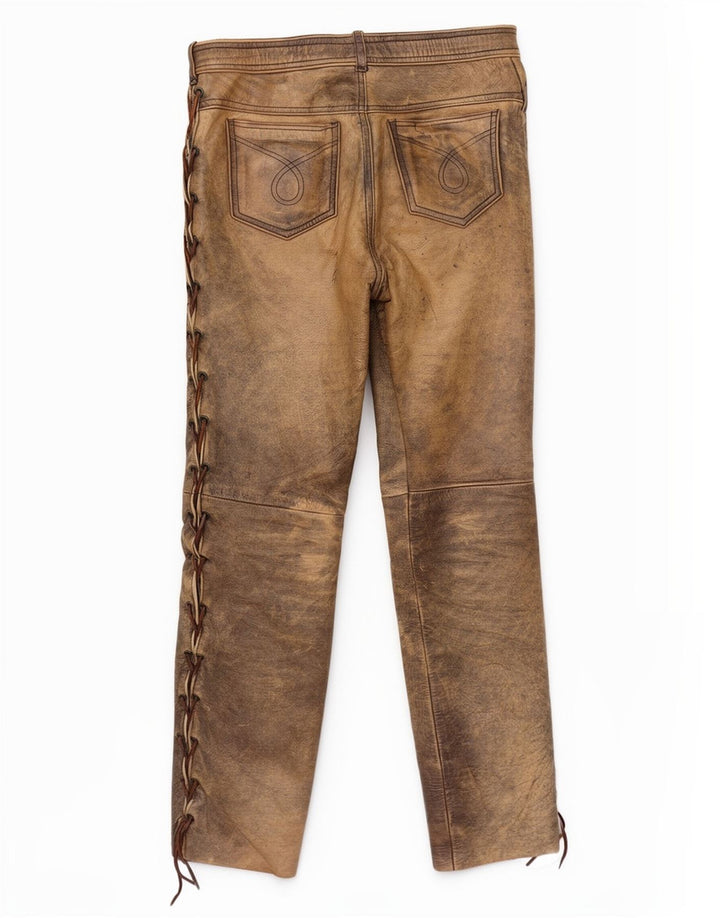 Pantera Mens Leather Trousers Size 31 W31 L33 Brown Leather