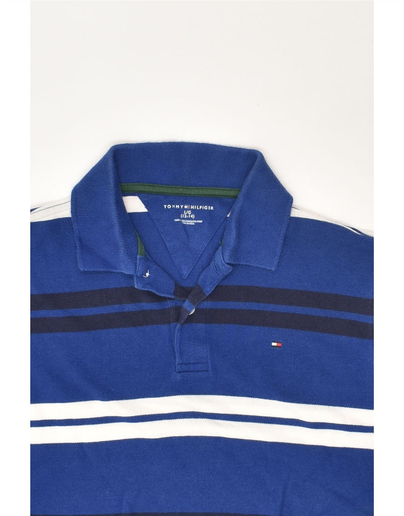 TOMMY HILFIGER Boys Long Sleeve Polo Shirt 12-13 Years Large  Blue Striped | Vintage Tommy Hilfiger | Thrift | Second-Hand Tommy Hilfiger | Used Clothing | Messina Hembry 