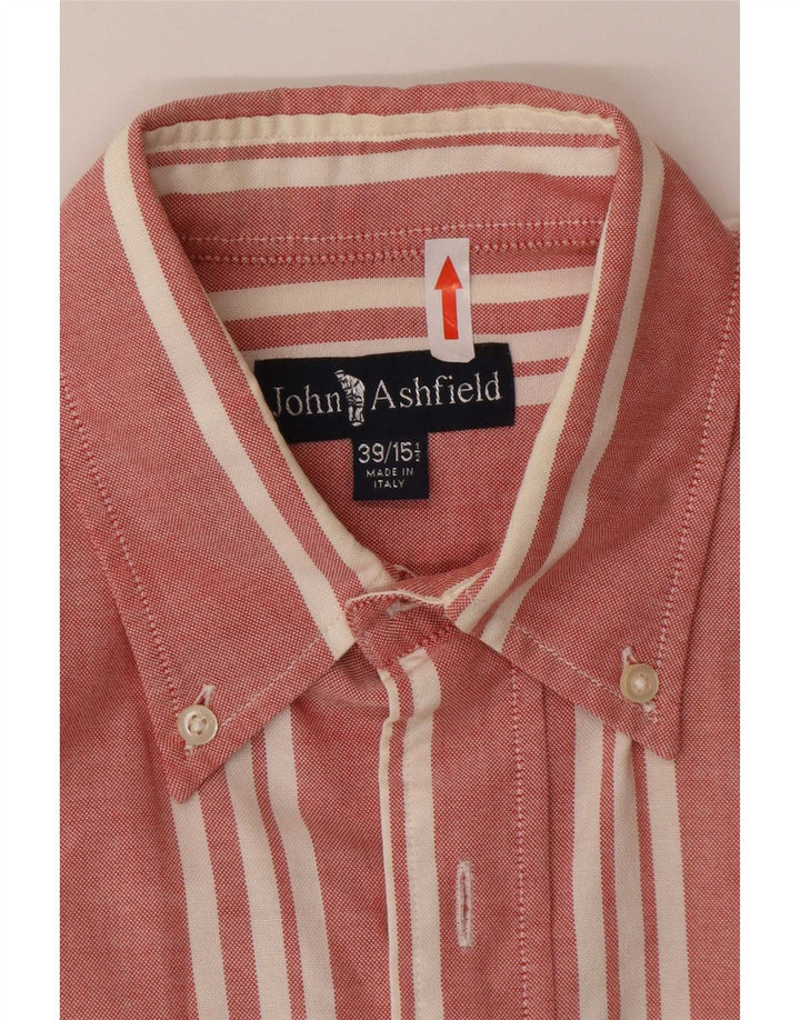 John Ashfield Mens Shirt Size 39 15 1/2 Medium Red Striped