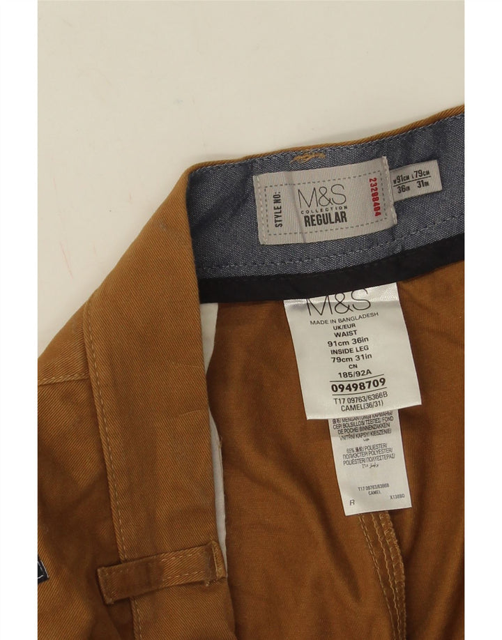 Marks & Spencer Mens Regular Fit Chino Trousers W36 L31 Brown Cotton