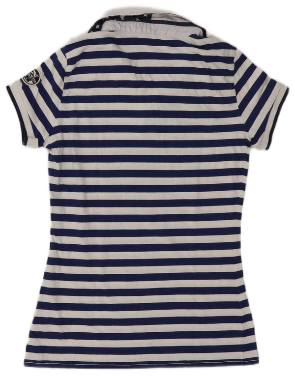 North Sails Womens Polo Shirt UK 12 Medium Navy Blue Striped Cotton