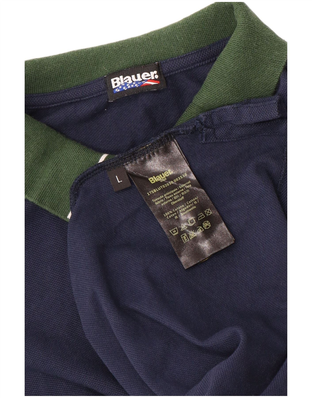 Blauer Mens Polo Shirt Large Navy Blue Colourblock Cotton