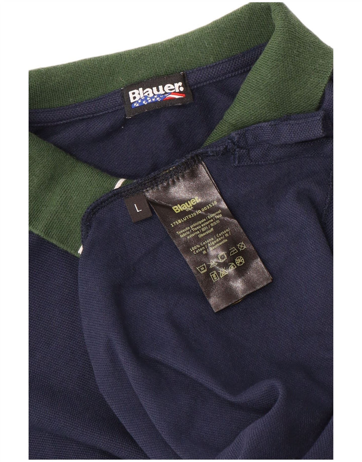 Blauer Mens Polo Shirt Large Navy Blue Colourblock Cotton