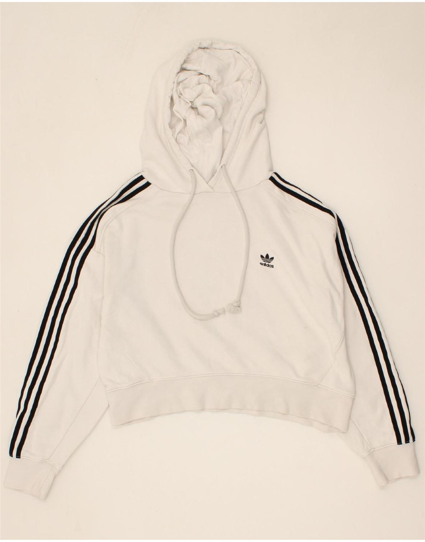 ADIDAS Womens Oversized Crop Hoodie Jumper UK Small White Cotton