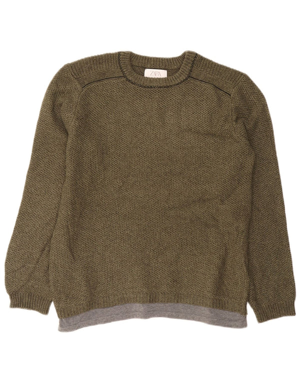 Zara Boys Crew Neck Jumper Sweater 13-14 Years Green Acrylic