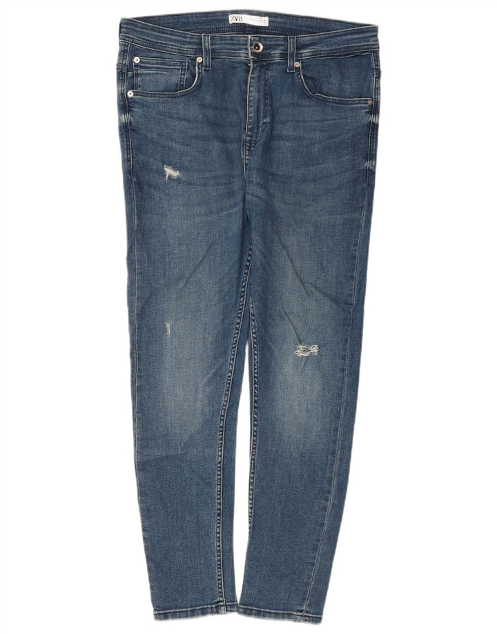 Zara Mens Distressed Slim Jeans EU 42 Large W32 L27 Blue Cotton