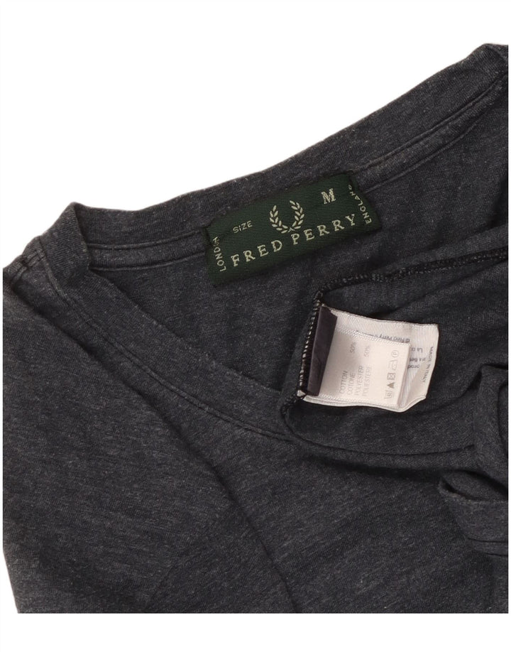 Fred Perry Womens Top Long Sleeve UK 14 Medium Navy Blue Cotton