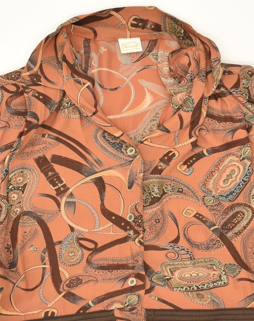 CONFEZIONI Womens Crazy Pattern Shirt Blouse UK 14 Large Brown Geometric | Vintage Confezioni | Thrift | Second-Hand Confezioni | Used Clothing | Messina Hembry 