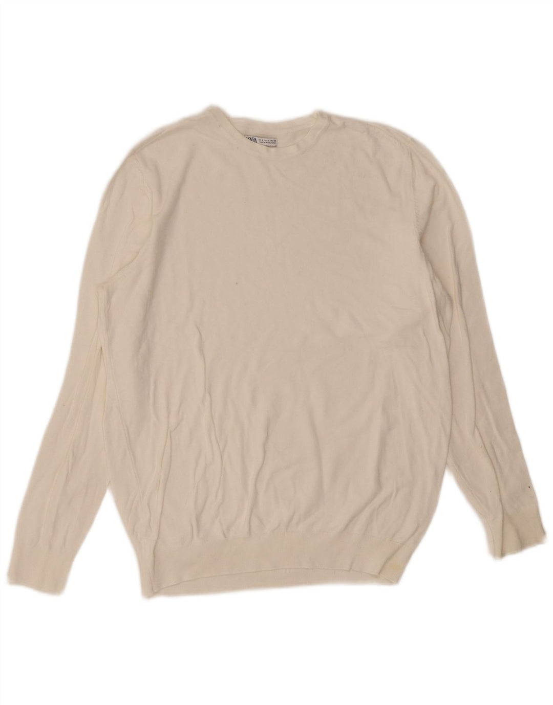 Zara Mens Crew Neck Jumper Sweater Small White