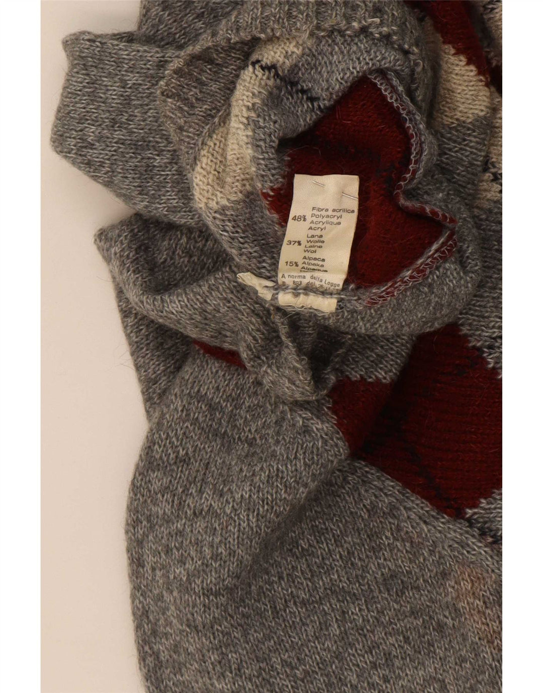 Rodes Mens Crew Neck Jumper Sweater IT 48 Medium Grey Argyle/Diamond
