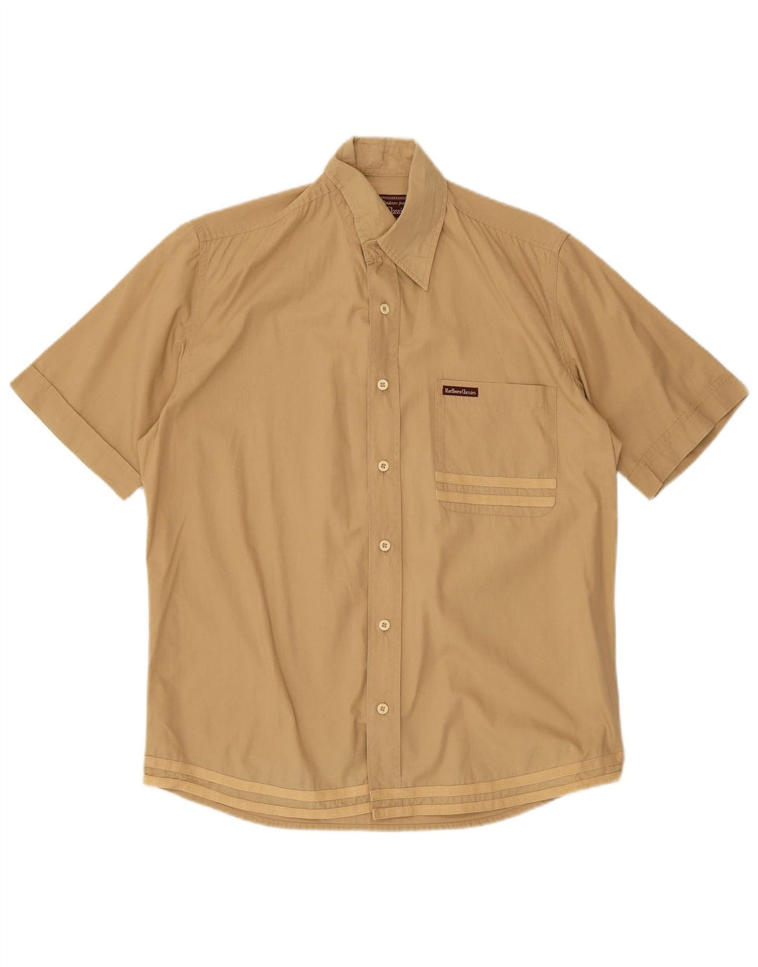 MARLBORO CLASSICS Mens Utility Short Sleeve Shirt Small Beige Striped