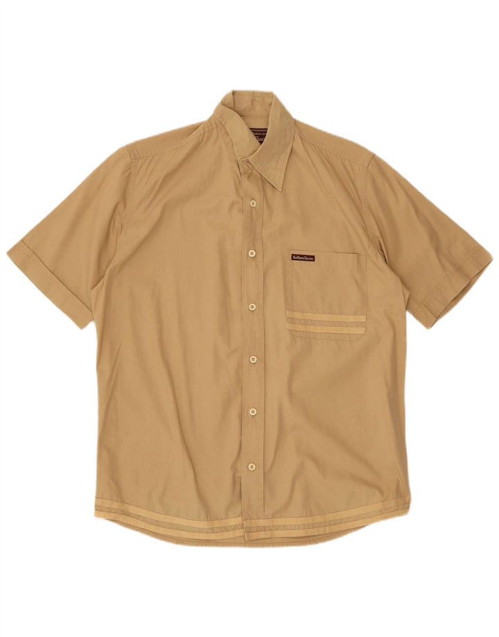 MARLBORO CLASSICS Mens Utility Short Sleeve Shirt Small Beige Striped