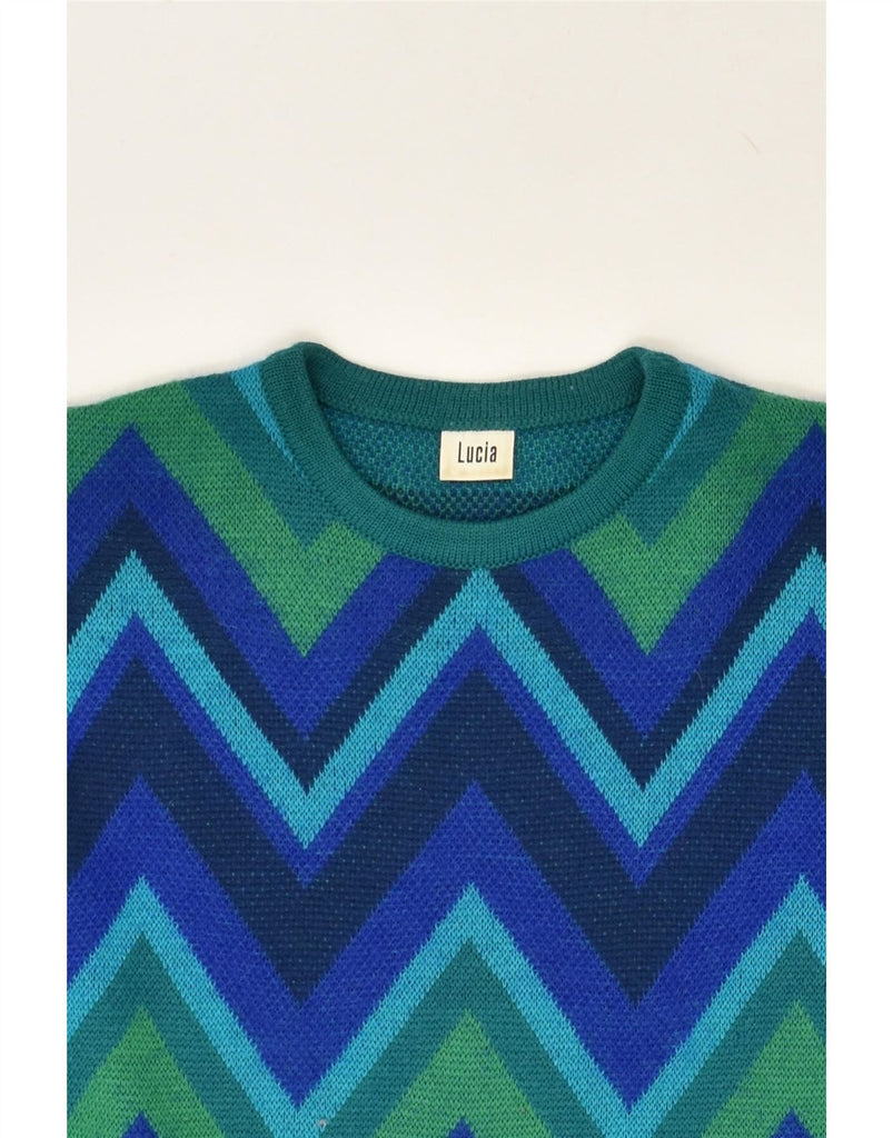 LUCIA Womens Crew Neck Jumper Sweater UK 16 Large Blue Chevron Polyacrylic Vintage Lucia and Second-Hand Lucia from Messina Hembry 