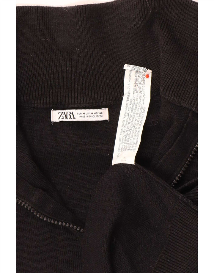 Zara Mens Zip Neck Jumper Sweater Medium Black Cotton