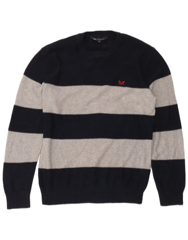 Crew Clothing Mens Neck Jumper Sweater Small Navy Blue Striped Cotton