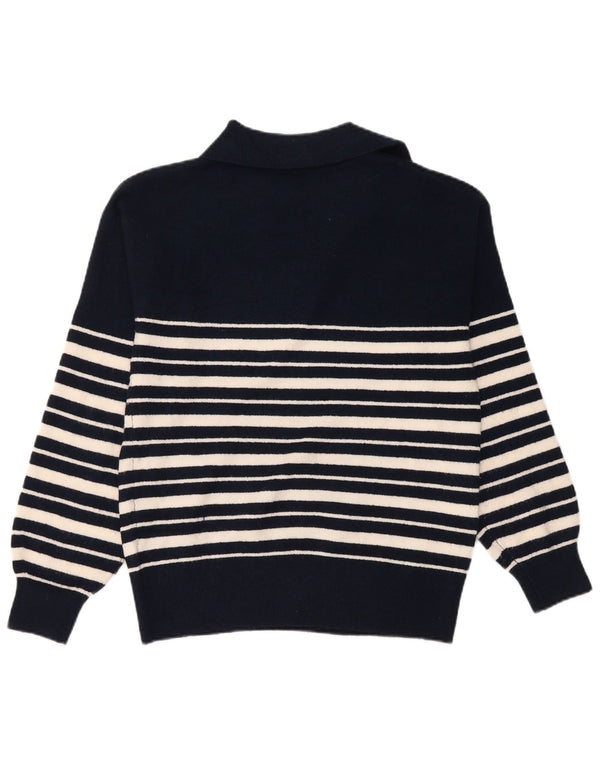 Marks & Spencer Womens Polo Neck Jumper Sweater UK 6 XS Navy Blue Striped