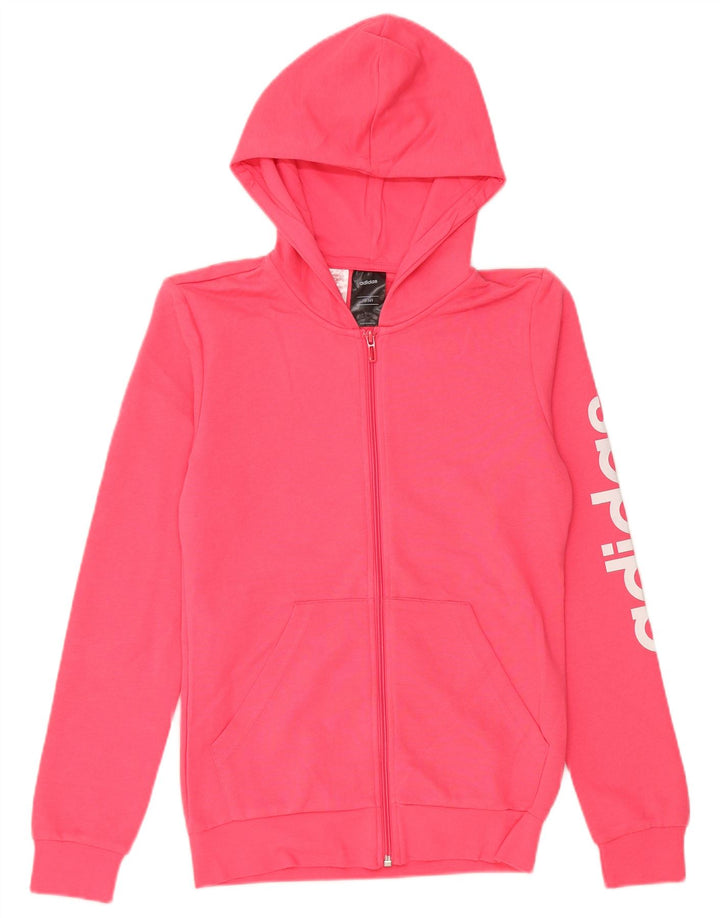 ADIDAS Girls Graphic Zip Hoodie Sweater 13-14 Years Pink Cotton