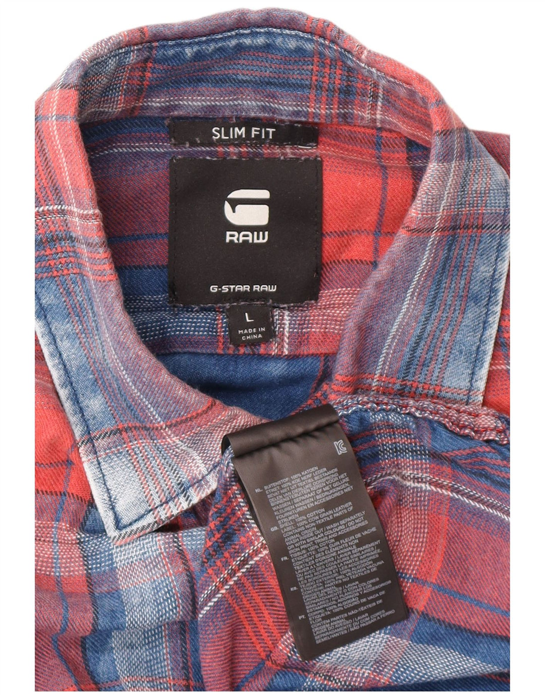 G-Star Mens Slim Fit Shirt Large Blue Check Cotton