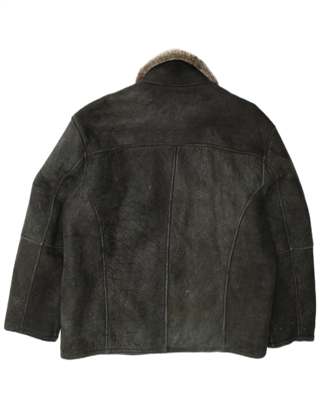 Vintage Mens Shearling Jacket UK 42 XL Black Leather