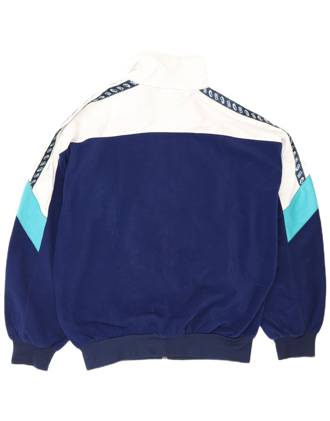 Asics Mens Tracksuit Top Jacket Large Navy Blue Colourblock Polyester