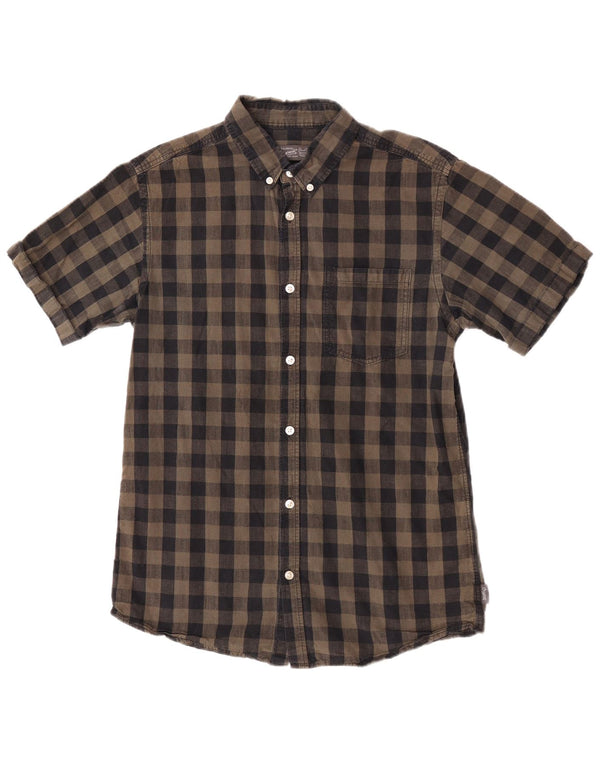Jack & Jones Mens Regular Fit Shirt Medium Brown Gingham Cotton