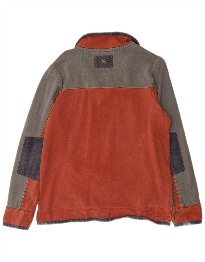 Fat Face Mens Zip Neck Sweatshirt Jumper Medium Orange Colourblock Cotton