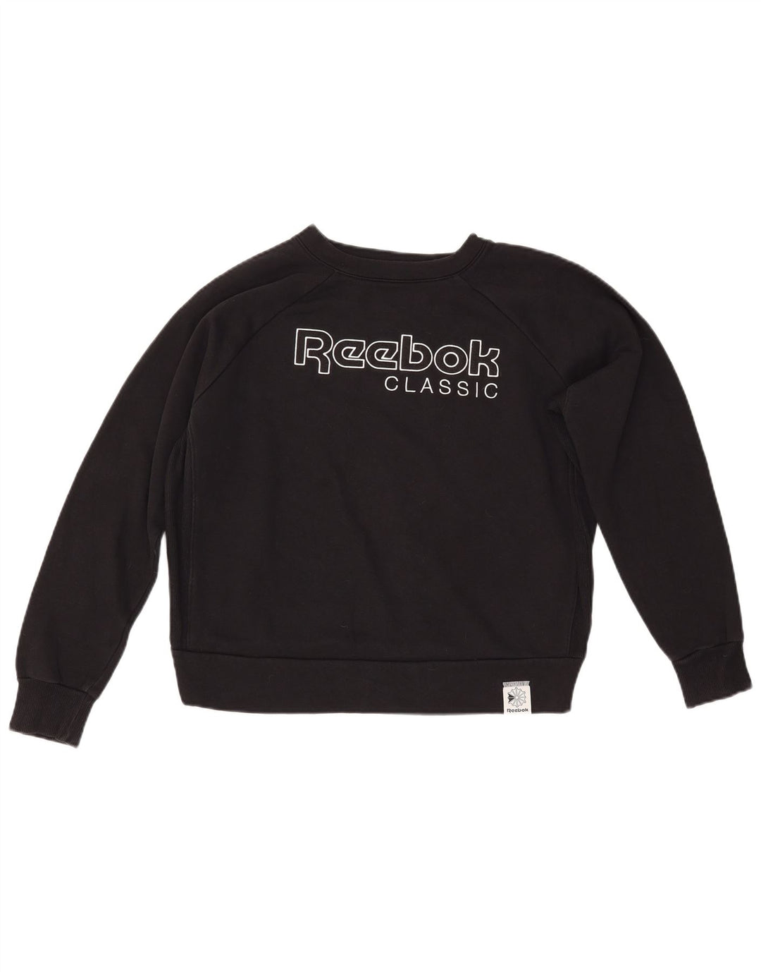 REEBOK Womens Graphic Sweatshirt Jumper UK 14 Medium Black Cotton