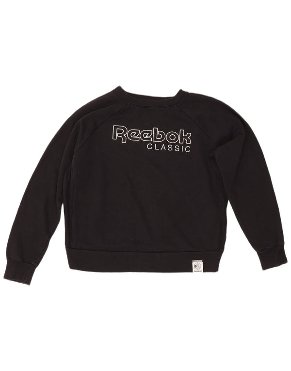 REEBOK Womens Graphic Sweatshirt Jumper UK 14 Medium Black Cotton