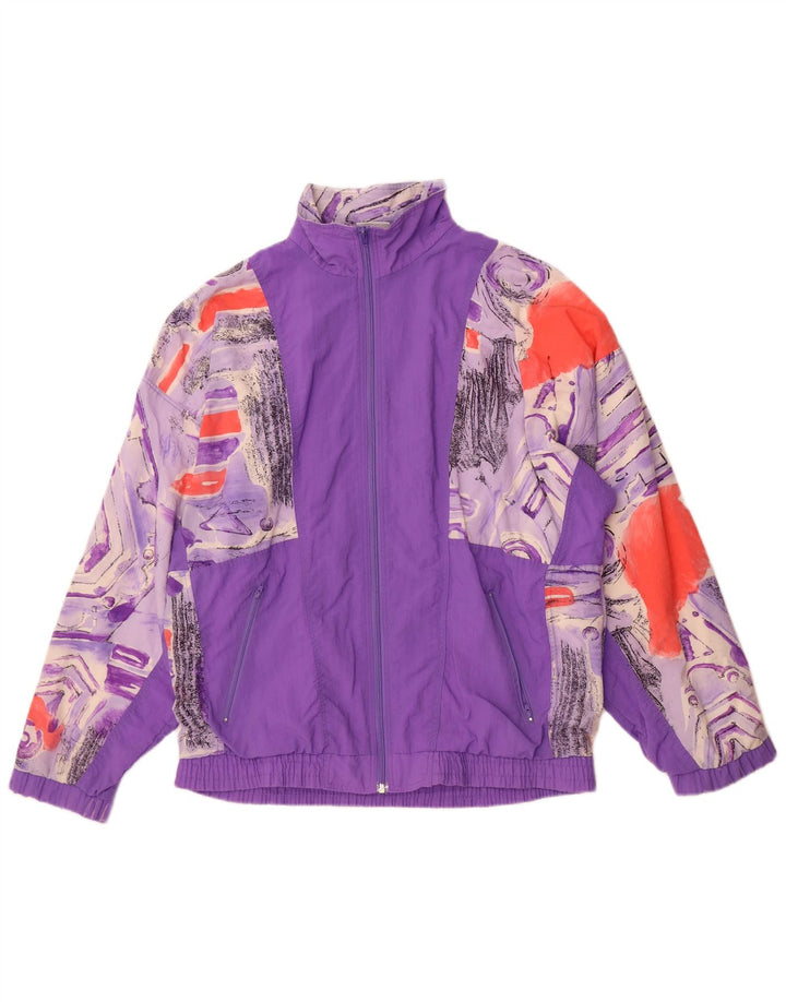 Active Mens Loose Fit Tracksuit Top Jacket Small Purple Geometric Polyamide