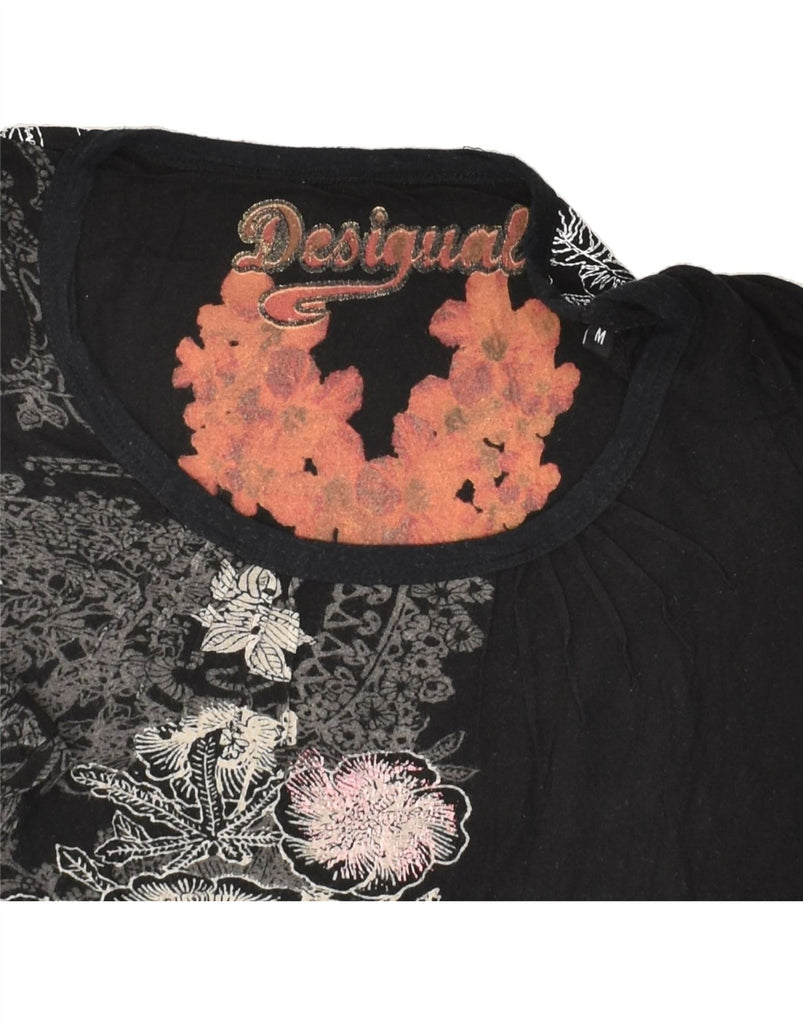 DESIGUAL Womens Graphic Tunic Top UK 12 Medium Black Floral Viscose | Vintage Desigual | Thrift | Second-Hand Desigual | Used Clothing | Messina Hembry 