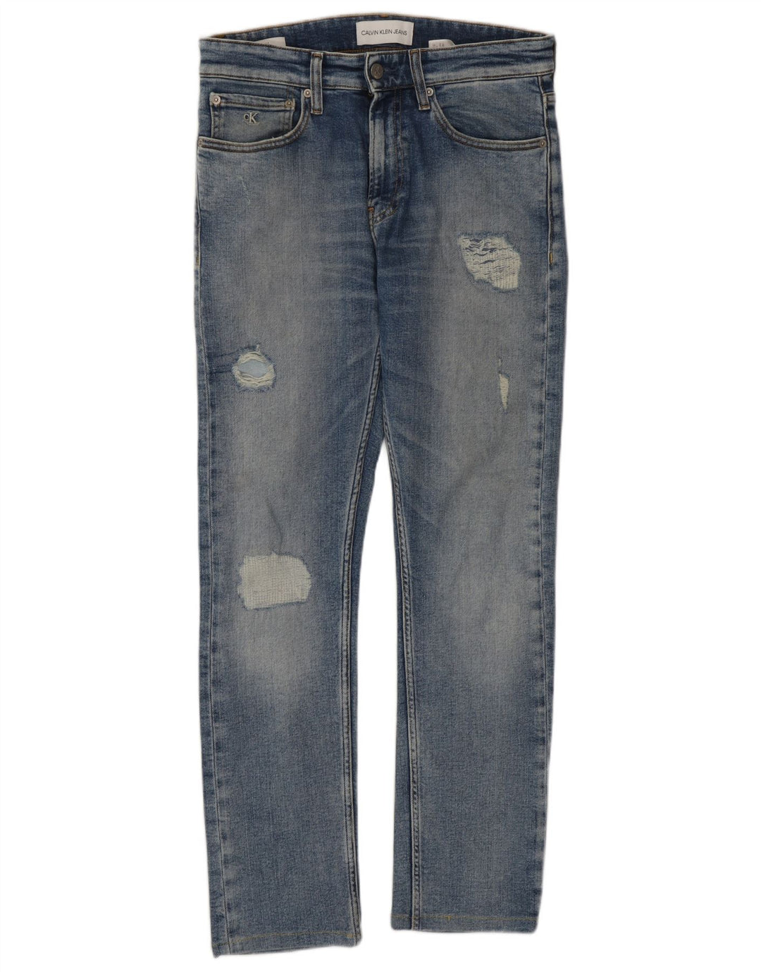Calvin Klein Mens Distressed Slim Jeans W29 L28 Blue Cotton