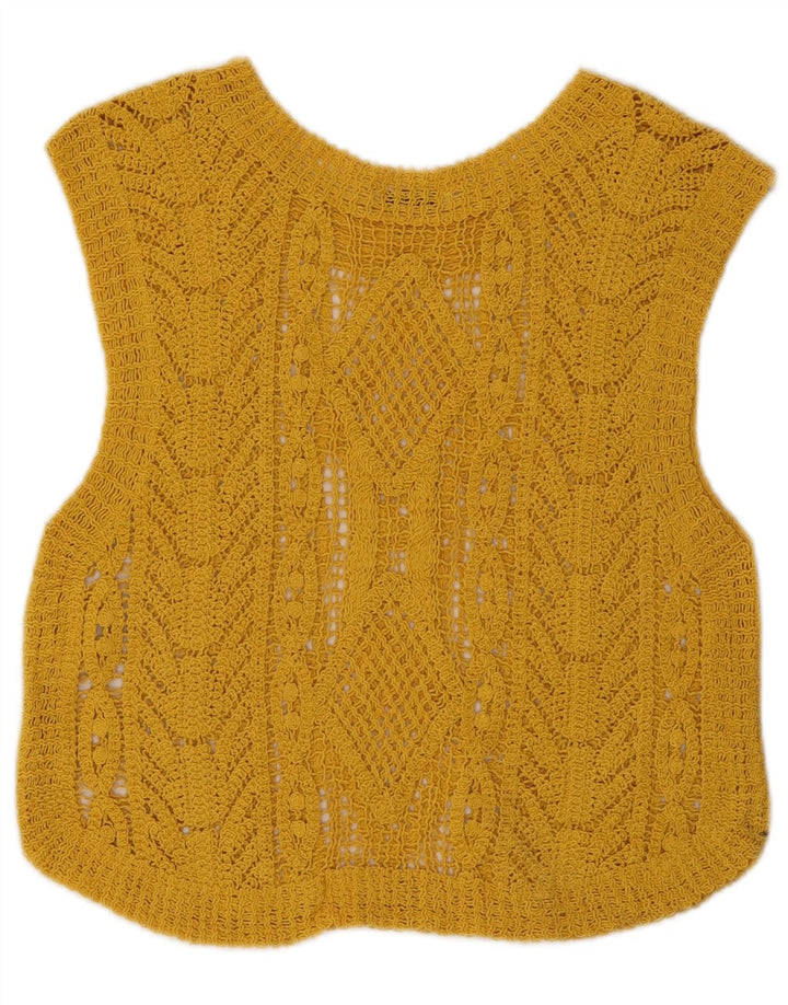 Zara Womens Crop Crochet Vest Top UK 12 Medium Yellow