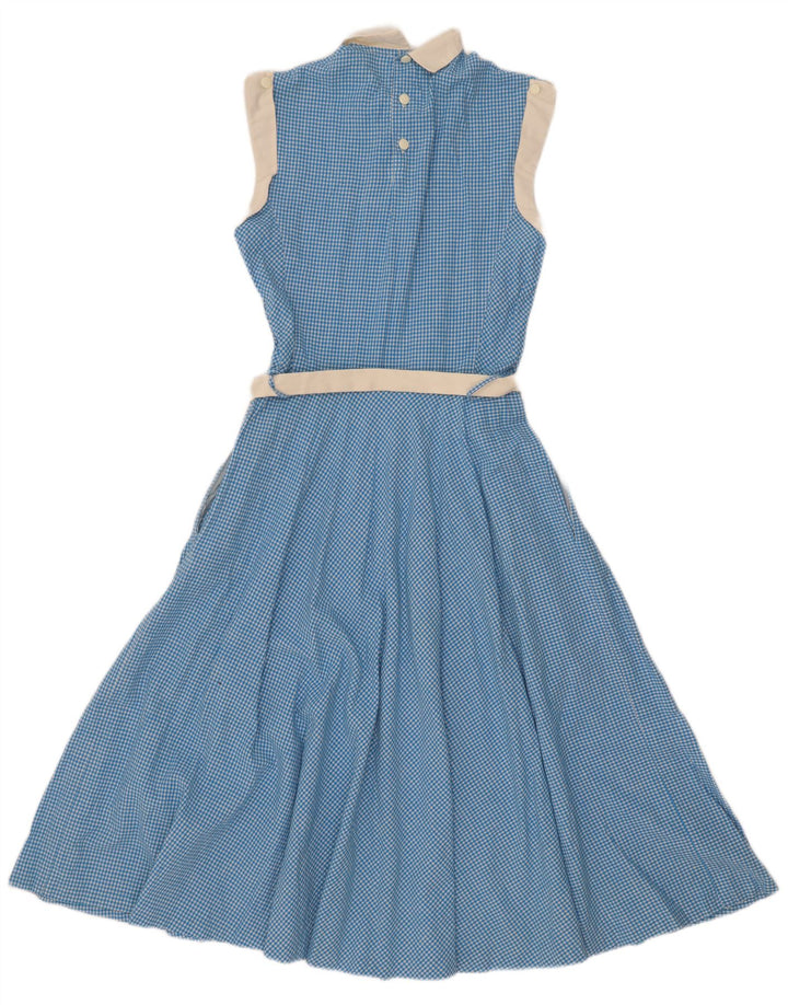 Vintage Womens Sleeveless Maxi Dress UK 10 Small Blue Gingham