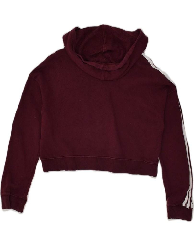 ADIDAS Womens Oversized Crop Hoodie Jumper UK 4 XS Burgundy Cotton | Vintage Adidas | Thrift | Second-Hand Adidas | Used Clothing | Messina Hembry 