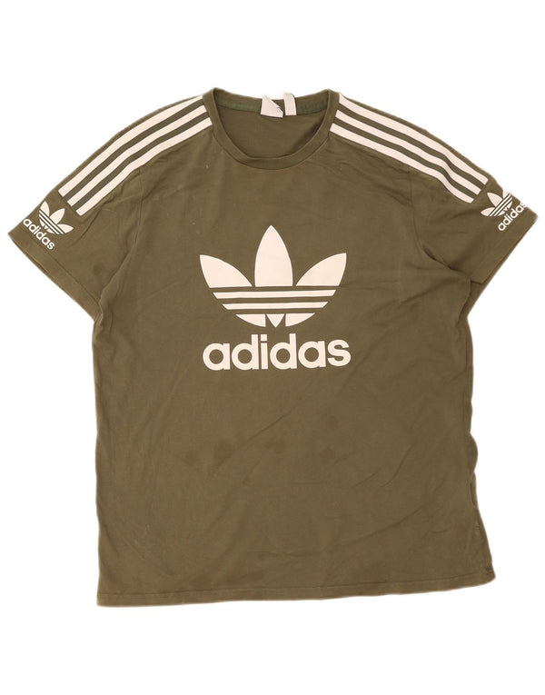 Adidas Womens Graphic T-Shirt Top UK 16 Large Khaki Cotton