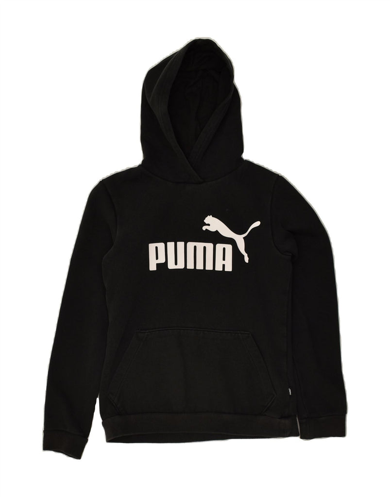 PUMA Boys Graphic Hoodie Jumper 13-14 Years Black Cotton | Vintage Puma | Thrift | Second-Hand Puma | Used Clothing | Messina Hembry 