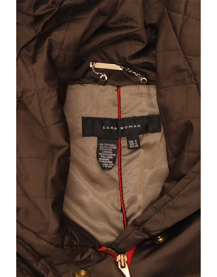 Zara Womens Hooded Padded Jacket UK 10 Small Brown Polyester