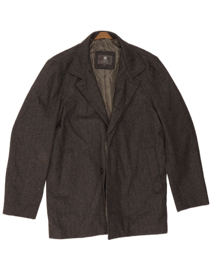 Marks & Spencer Mens Overcoat UK 40 Large Grey Herringbone Classic