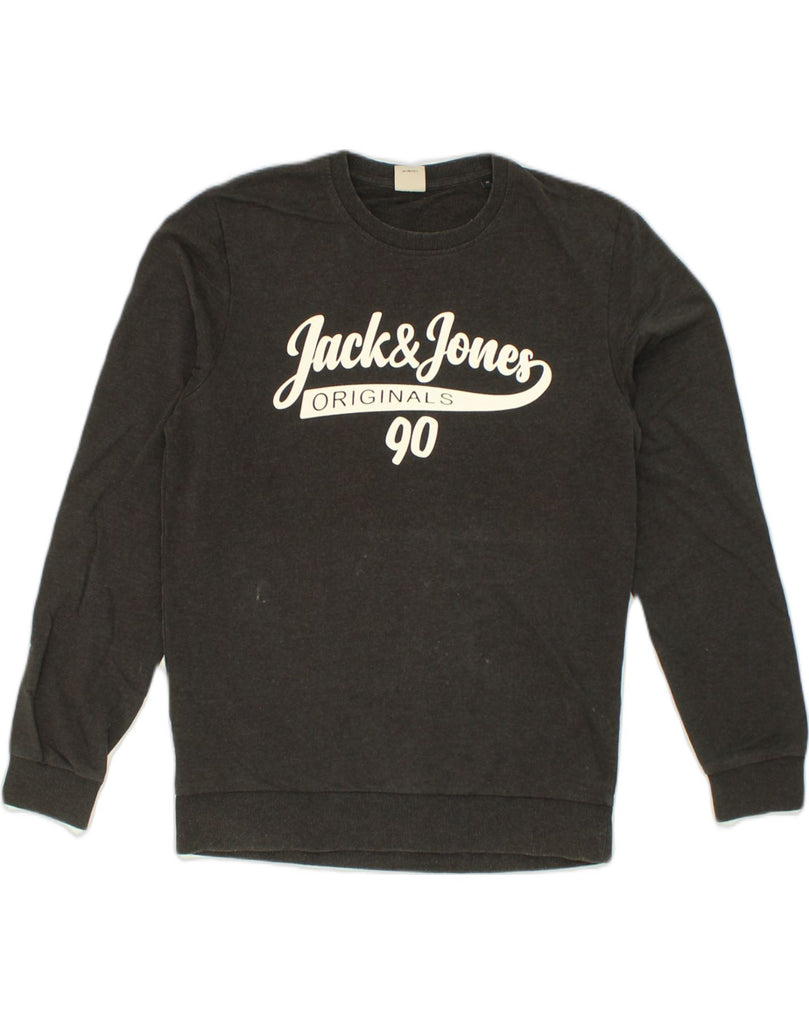 JACK & JONES Mens Graphic Sweatshirt Jumper Medium Black Cotton | Vintage Jack & Jones | Thrift | Second-Hand Jack & Jones | Used Clothing | Messina Hembry 